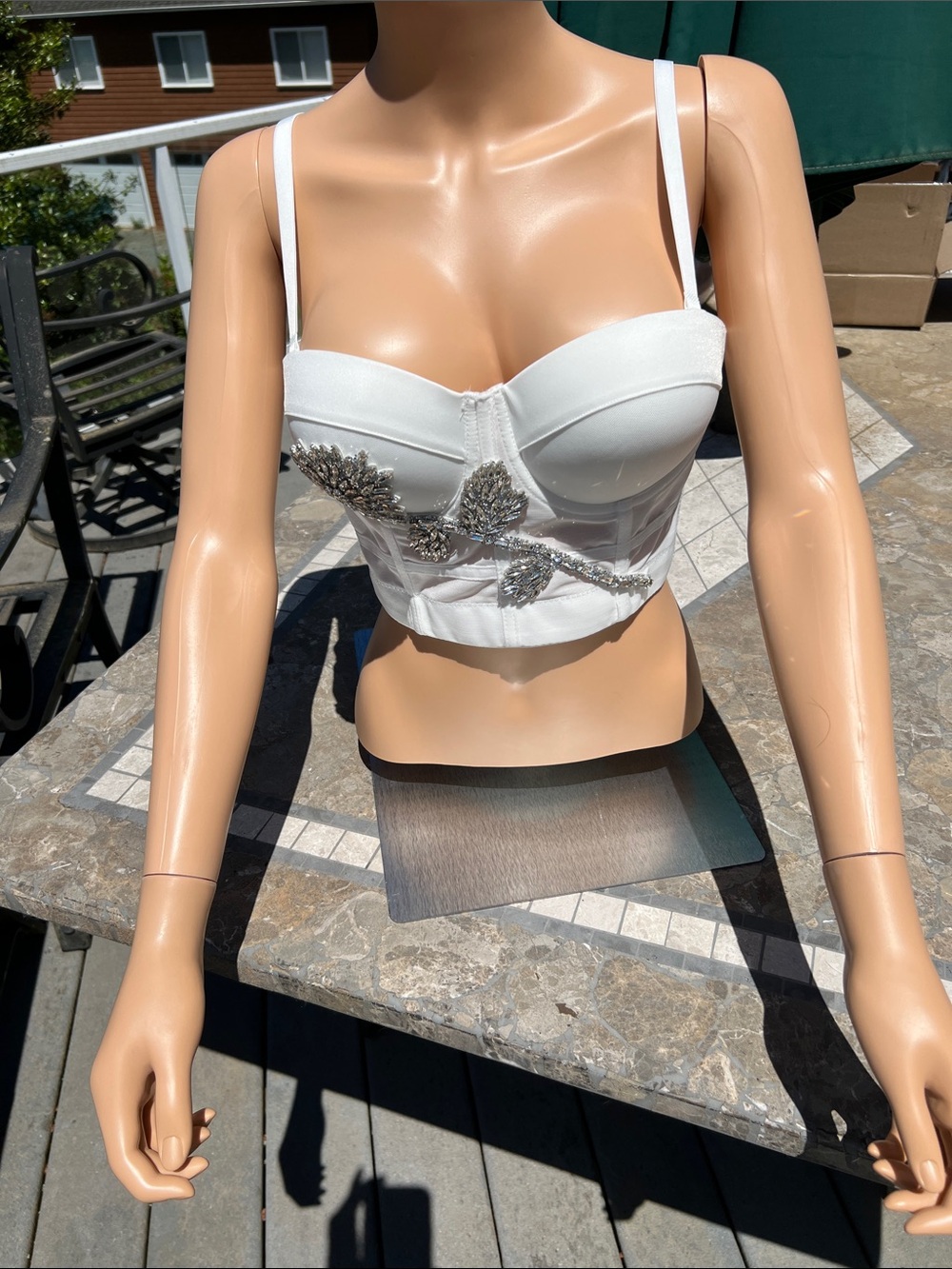 Crystal Embellished Bustier in White Size M